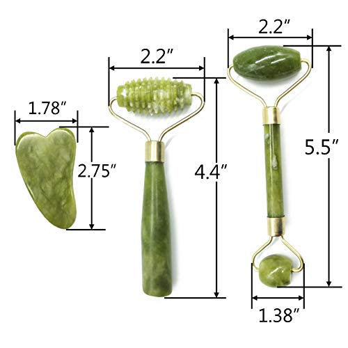 TIHOOD 6-Piece Natural Jade Roller and Gua Sha Facial Massage Tool Set