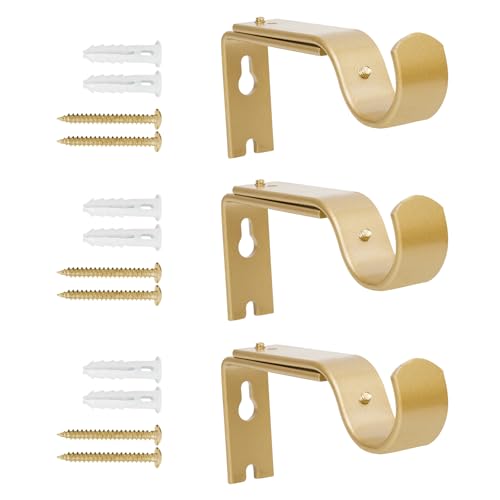 Heavy Duty Adjustable Curtain Rod Brackets - 3 Pack Gold
