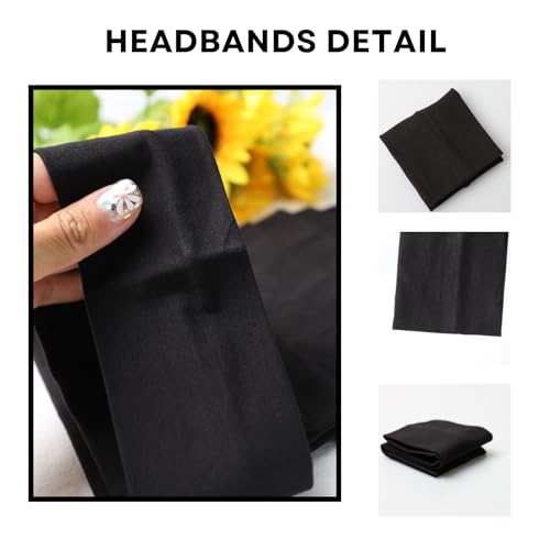 3-Pack Black Cotton Headbands for Women - Non-Slip Sweatbands