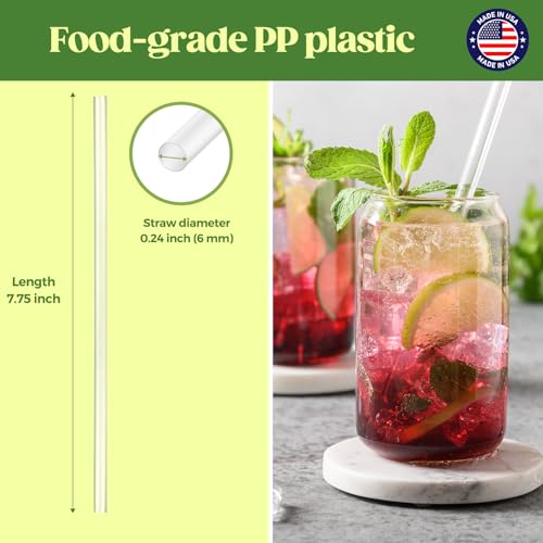 Glotoch 500PCS Individually Wrapped Clear Plastic Straws - 7.75" Long, 0.24" Diameter