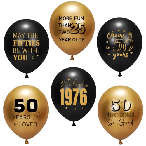 50th Birthday Balloons - Black Gold Party Decorations (30pcs)