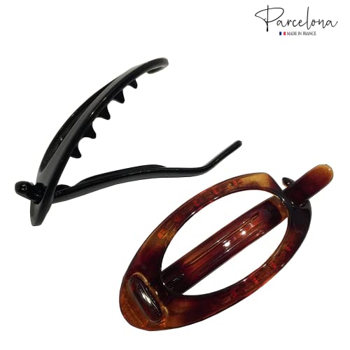 Parcelona Tortoise Shell Hair Clip Barrettes Set of 2 - No Metal, 3.15 Inch