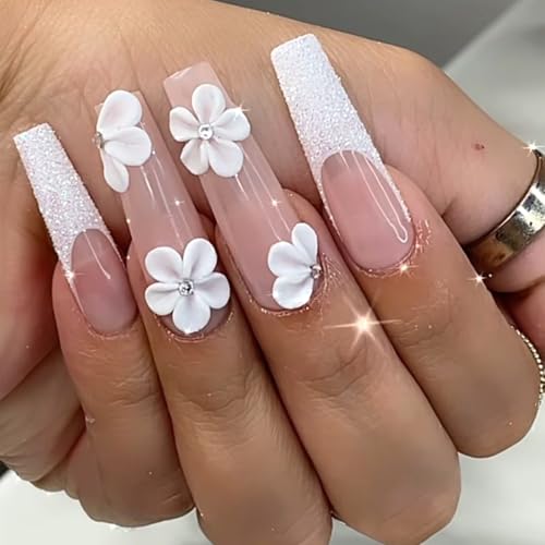 3D White Flower Nail Charms - 150 Pcs Resin Petals with Gold Pearls