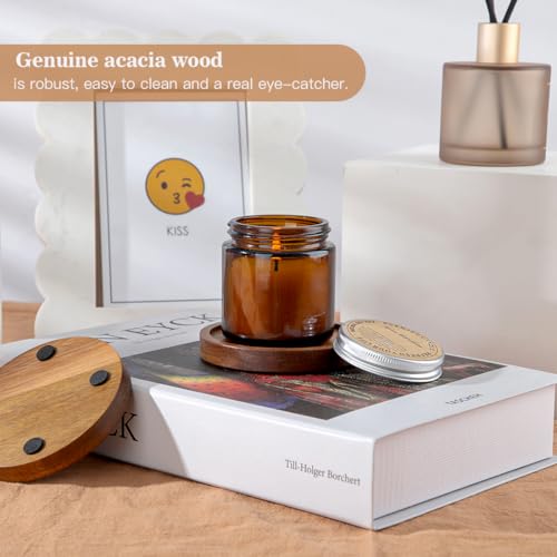 Wooden Candle Holders Set of 2 - Rustic Acacia Pillar Stands