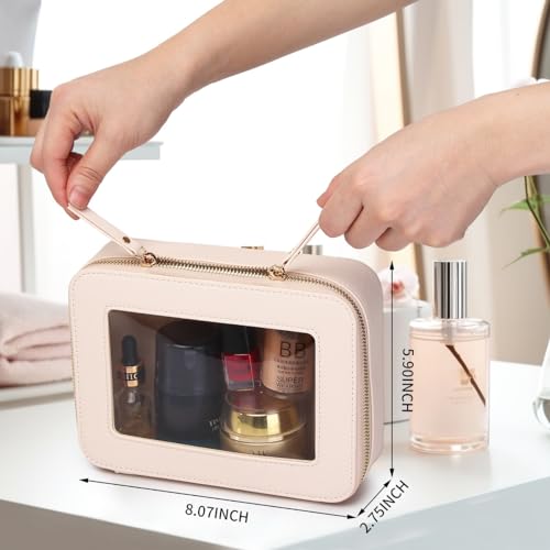LOFOWN Clear Makeup Bag Set (Beige, M+Mini) - Travel Toiletry Pouch