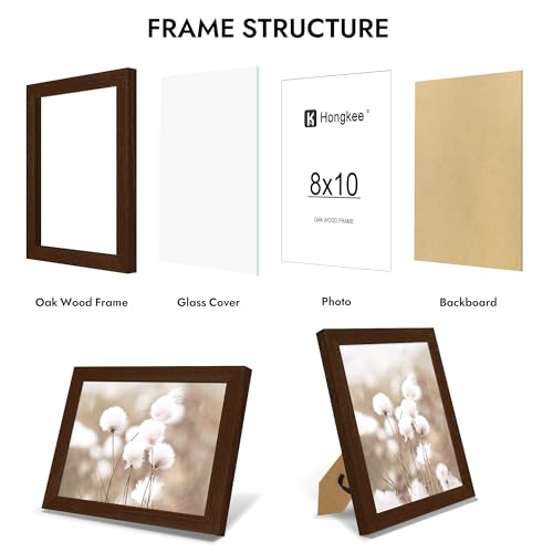 Hongkee 8x10 Oak Wood Picture Frame with Glass Front - Walnut