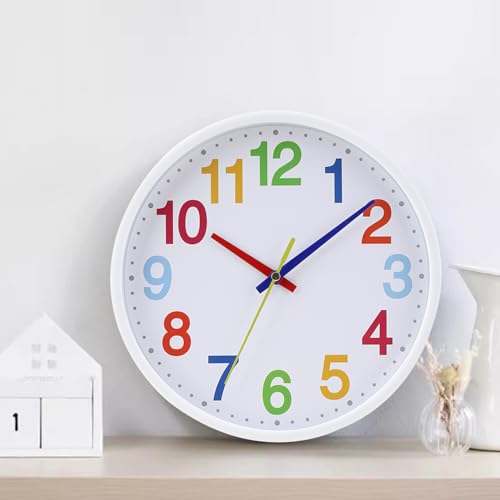 Silent Wall Clock for Kids - 9 Inch Quartz Time Teaching Decor