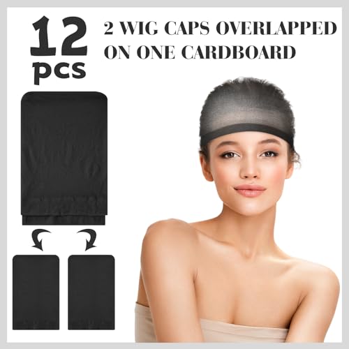 12 Pack Black Wig Caps - Ultra-Thin Mesh for Comfort & Style