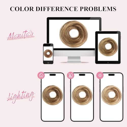2Pcs Messy Bun Hair Piece - 100% Human Hair, Medium Brown/Dark Blonde #P4-27