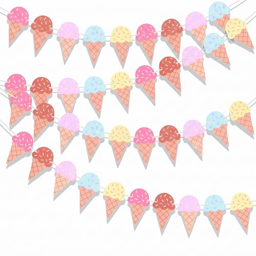 Ice Cream Banner Set - 4 Colorful Birthday Party Decorations