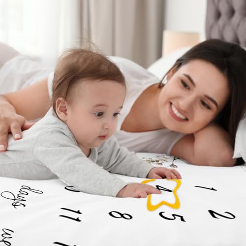 Baby Milestone Blanket - 60"x40" Soft Growth Mat for First Year Memories