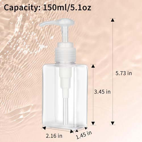 Jansburg 150ml Refillable Pump Bottle Dispenser - 2 Pack, Leakproof Clear Lotion Pump for Essential Oils, Soaps & Shampoos