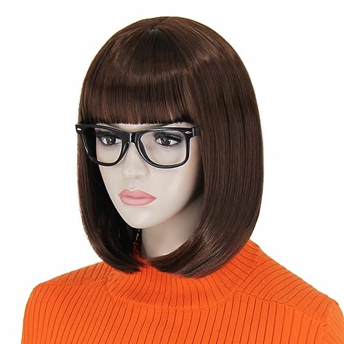 Bopocoko 12" Short Brown Bob Wig with Bangs for Velma Costume