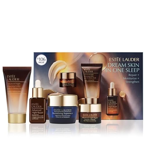 Est?e Lauder Dream Skin In One Sleep 4-Piece Skincare Set | Repair + Moisturize + Strengthen | Includes Cleanser 1 Fl Oz, Face Serum 0.5 Fl Oz, Moisturizer 0.5 Ounce & Overnight Treatment 0.24 Fl Oz