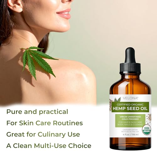 Velona USDA Organic Hemp Seed Oil - Cold Pressed 4 fl oz with Dropper, Natural Skin & Culinary Oil