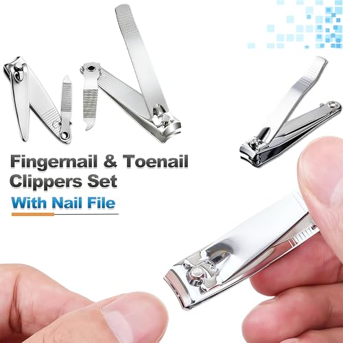 12 pcs Nail Clippers Bulk Set with Files - Large Toenail & Small Fingernail Clippers with Keychain (Variation: Clippers with file, 6 Large & 6 Small)