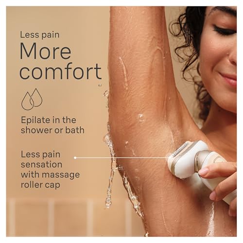 Braun Silk-?pil 9 Flex Epilator, 360 Flex and Pivoting Head, Wet and Dry, Includes Shaver Head, Trimmer Comb, SES9-041 3D, Tinted Gold
