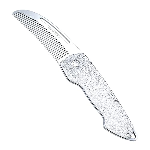 Dolmifapro Hammer Pattern Mini Folding Mustache & Beard Comb for Men, Portable Stainless Steel EDC Grooming Tool