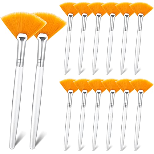 Patelai 14 Pack Yellow Fan-Shaped Facial Mask Brush Set for Skincare & Makeup