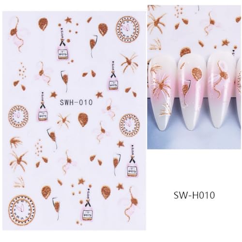 Gold Christmas Nail Stickers Set - Self-Adhesive Winter Holiday Nail Decals for Women