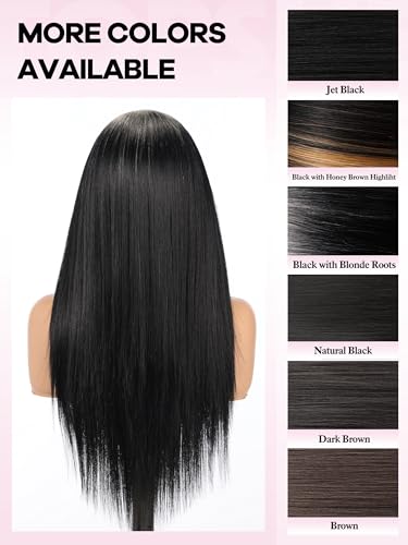 Topshe 24-Inch Straight Lace Front Wig, Black with 613 Blonde Roots