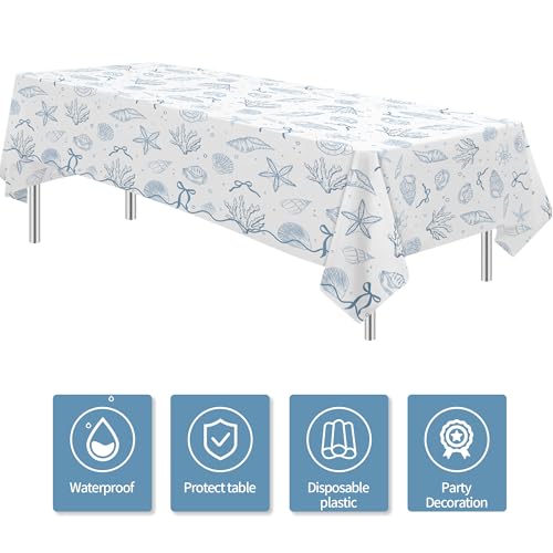 Coastal Seashell Tablecloths - 3 Pack, 55x86in Disposable for Beach Parties