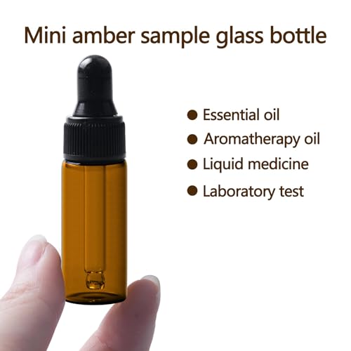 Easeen Amber 5ML Dropper Bottles 50pcs with Plastic Droppers for Essential Oils & Perfumes