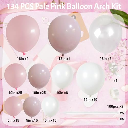 Coquette Pastel Pink & White Balloon Garland Kit – 134 PCS