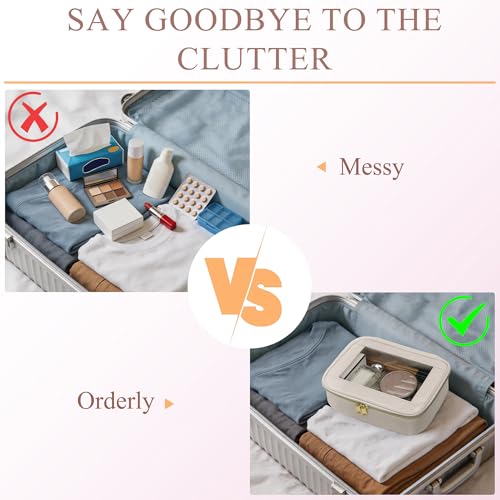 JRQCSJY 2-Piece Waterproof Clear Makeup Bags Set Beige-2 Mini & Medium TSA Travel Cosmetics