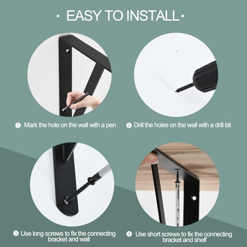Heavy Duty 2-Pack Black Shelf Brackets - 8" x 6" Metal Support