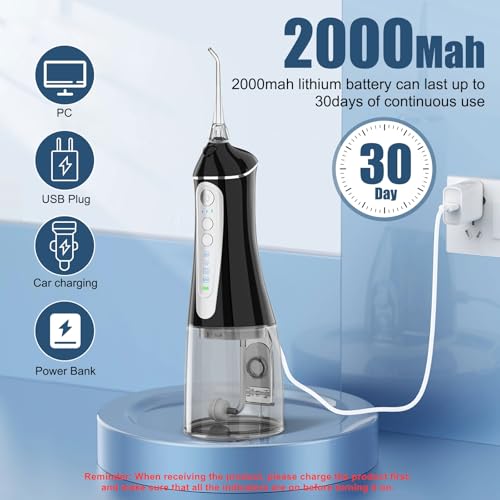 Grinest Cordless Water Dental Flosser - Portable Oral Irrigator with 6 Tips