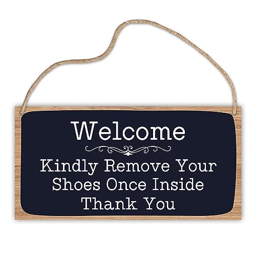 Wooden Welcome Sign - Kindly Remove Your Shoes Plaque | Retro Home Decor
