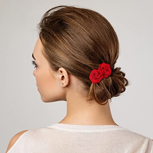 BBTO 12 Pcs Red Rose Hair Clips - 3D Floral Hair Pins for Weddings & Parties