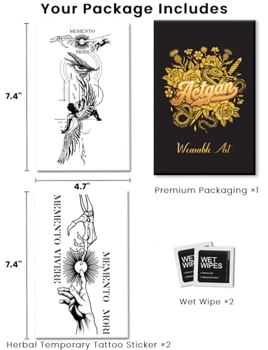 Actgan Large Gothic Memento Mori Semi-Permanent Tattoo - Realistic & Waterproof