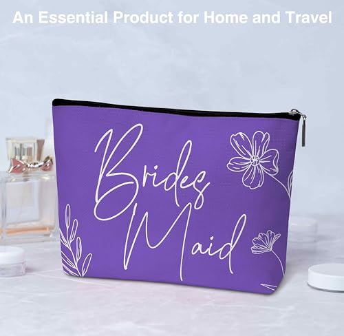 Beshoul Purple Bridesmaid Makeup Bag - Wedding Gift Cosmetic Organizer with Zipper