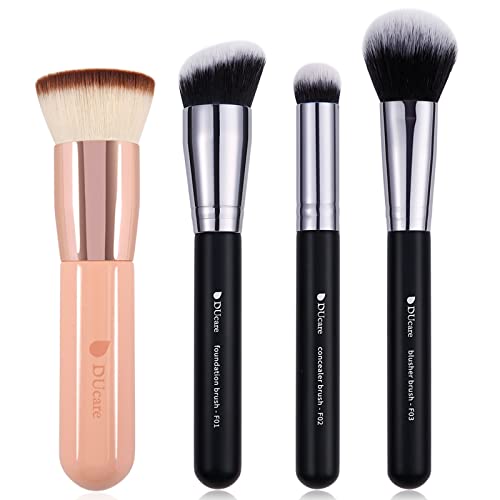 DUcare 4-Piece Flat Top Kabuki Makeup Brush Set for Foundation & Concealer
