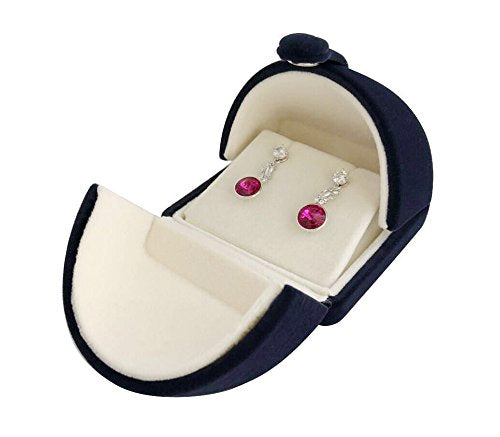 Navy Blue Velvet Jewelry Box for Earrings & Necklaces - Double Layer Design