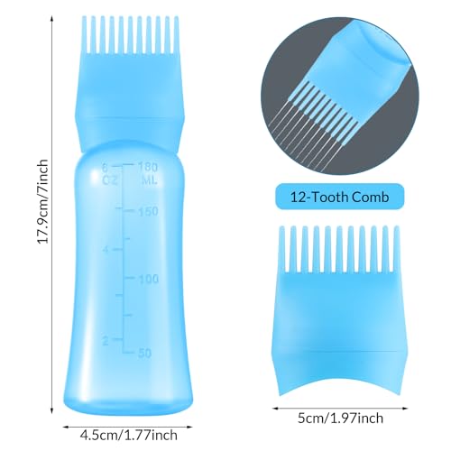 Hair Oil Applicator Bottle with Comb - 6oz 2-Pack (Purple & Blue)