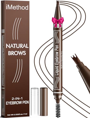 iMethod Microblading Eyebrow Pen Dark Brown 2-in-1 Eyebrow Pencil with 3-Fork Tip & Spoolie for Natural, Long-Lasting Brows