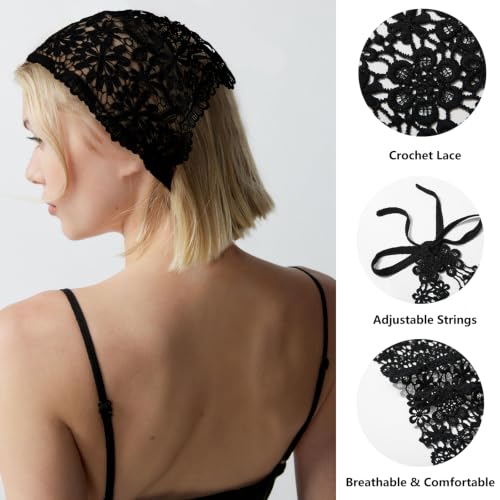 WELROG 3PCS Lace Hair Scarf Bandana, Boho Crochet Headband for Women