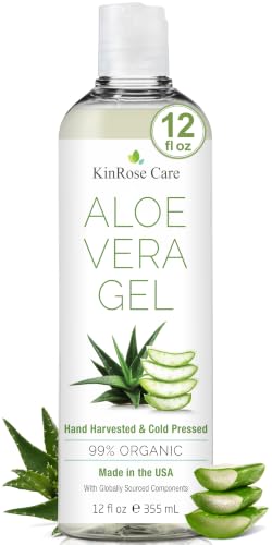KinRose Care 12oz Aloe Vera Gel for Face Skin Hair Sunburn Relief - Pure Organic, Unscented, Vegan, Made in USA