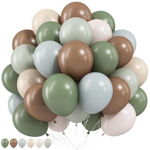 12-Inch Woodland Balloons Set - Sage Green, Brown, and Sand