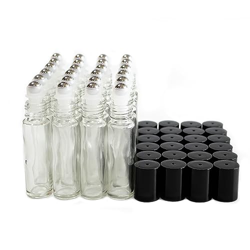 10ml Clear Glass Roll-On Bottles with Stainless Steel Roller Balls - Pack of 24