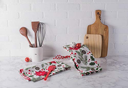 DII Christmas Kitchen Towel Set - Floral Cotton Dish Towels, 2 Pack