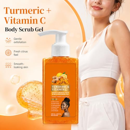 Vitamin C & Turmeric Body Scrub & Wash - Exfoliating Hydrating Shower Gel, 4.05 fl oz