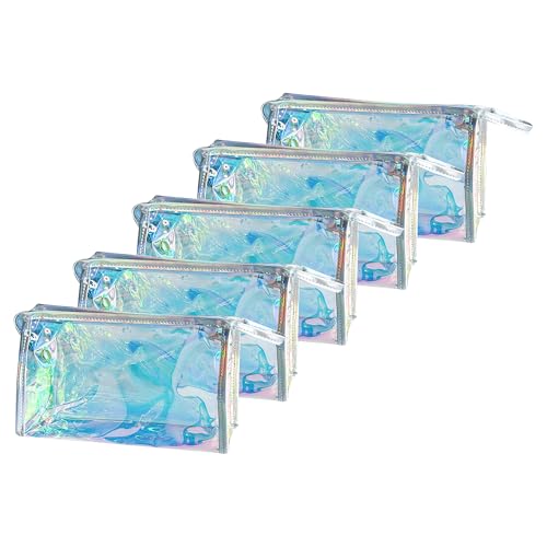 White Iridescent Holographic Makeup Organizer Bag - 5PCS