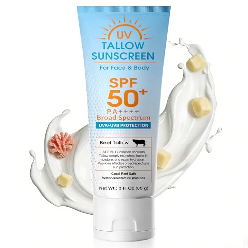 Beef Tallow Sunscreen SPF 50 - Mineral Lotion, Non-Greasy & Water-Resistant