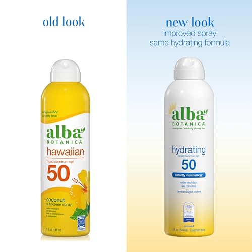 Alba Botanica Hydrating Sunscreen Spray SPF 50 - Water Resistant & Moisturizing, 5 Fl. Oz