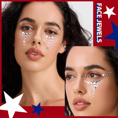 4th of July Face Gems - Red, White & Blue Star Rhinestone Stickers