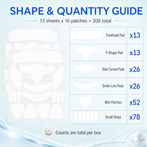 Face Wrinkle Patches 208 Pcs for Forehead, Frown & Smile Lines, Skin Support